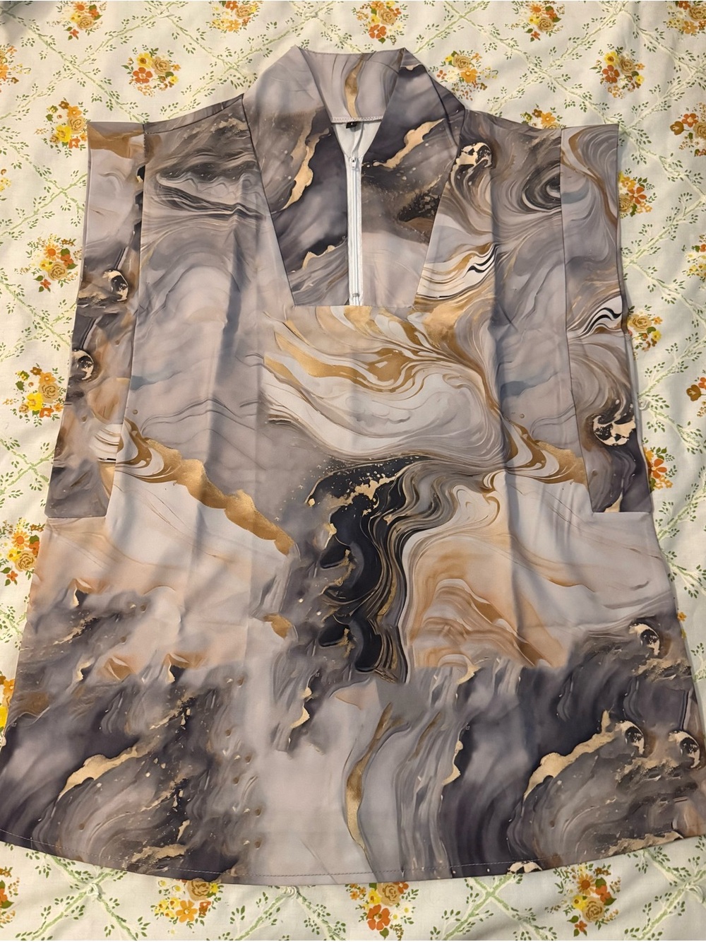 Marble Swirl half zip slim fit scrub top